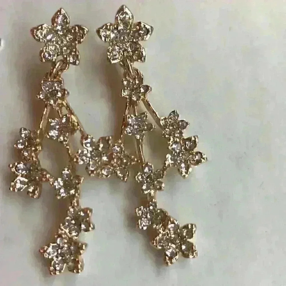 iNC new Gold Tone Crystal Flower Linear Earring